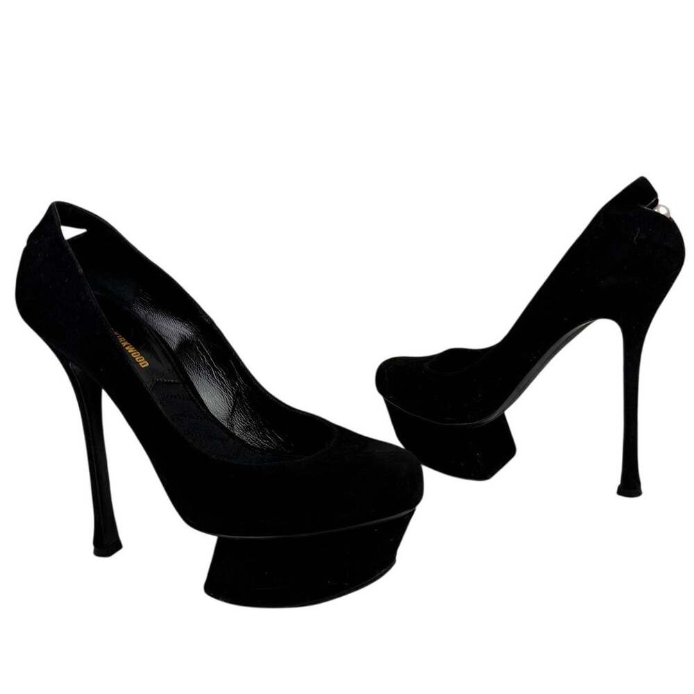 Nicholas Kirkwood Women's Pumps 36 Black Suede Pearl Slip-On Platform Heels